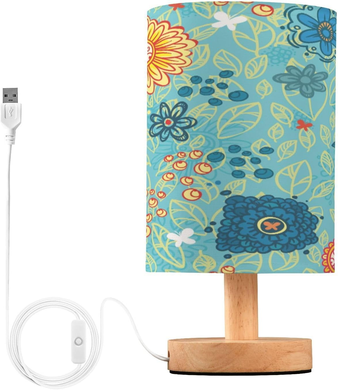 Plants Flowers Green Bedside Table Lamp Nightstand Lamp with Linen