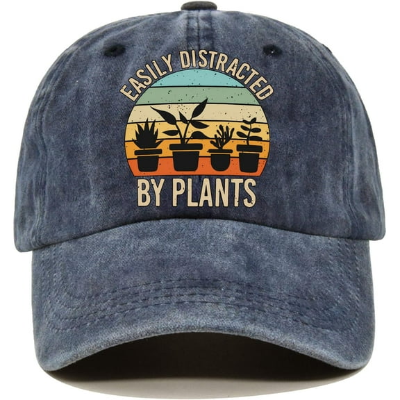 By Plants Fun Distressed Washed Blue Baseball Cap, Potted Plant Silhouette Vintage Adjustable Cotton Cap, Funny Retirement Gifts for Men Woman, Christmas Birthday Gifts for Family Plants Lover