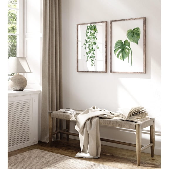 Plants Greenery Wall Decor Monstera Deliciosa String of Hearts Minimalist Fine Art Green Artwork Set 2 Stretched Canvas 16x24