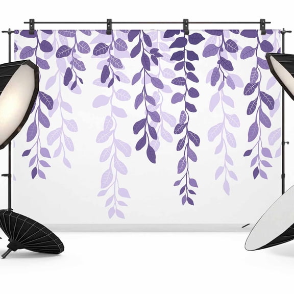 Plants Leaves Backdrop for Photography, Farmhouse Style Gradient Purple Photo Backdrop Portrait Background Party Banner Photo Backgrounds for Studio Booth Props, 7x5ft