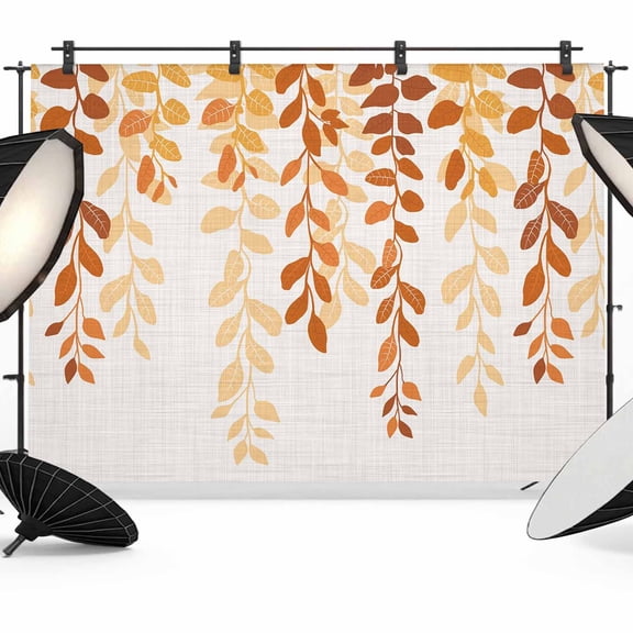 Plants Leaves Backdrop for Photography, Farmhouse Style Gradient Yellow Orange Photo Backdrop Portrait Background Party Banner Photo Backgrounds for Studio Booth Props, 8x6ft