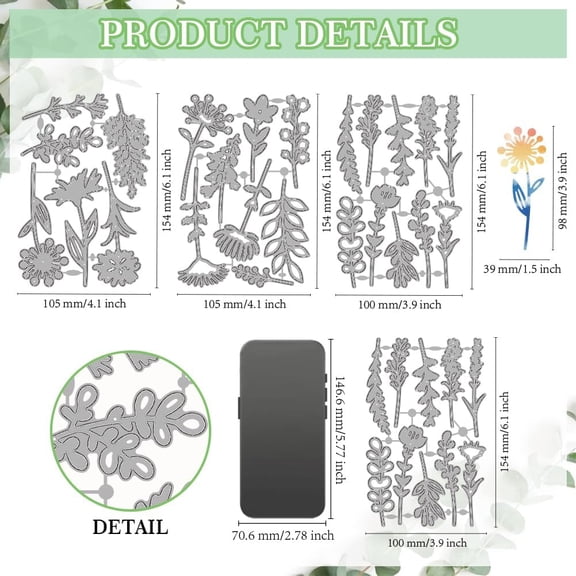 Plants Leaves Metal Cutting Dies Flowers Frame Die Cuts Template Weeds Embossing Cutting Stencil Carbon Steel Die Cutting for Card Making DIY Scrapbooking Craft Album Decoration