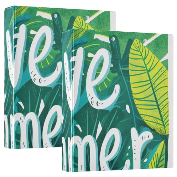 Plants Leaves Summer 3 Ring Binders 1.5 inch Hardcover File Folders with Interior Pockets A4 Size Organizer for School Office Hospital Set of 2