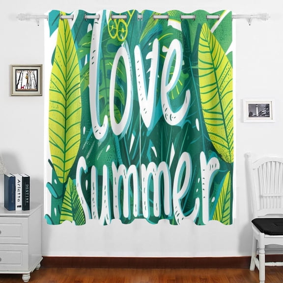 Plants Leaves Summer Curtains Black Out 63 Inch Length Curtains for Sliding Glass Doors Bedroom Living Room 2 Panels Set