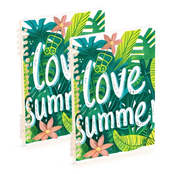 Plants Leaves Summer Ring Binder Notebook Journey Note Diary College Ruled Spiral Notebook Study Loose Leaf Paper A5 60 Pages