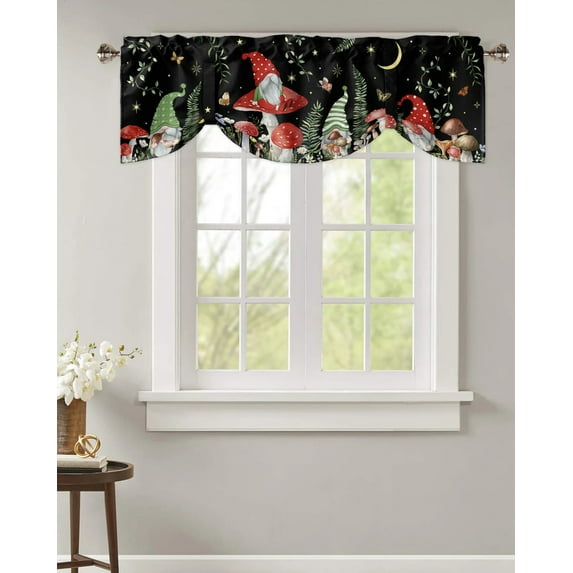 Plants Mushrooms Flowers Gnomes Kitchen Valance Curtain Window Valance for Living Room Bedroom Tie Up Valance Curtain