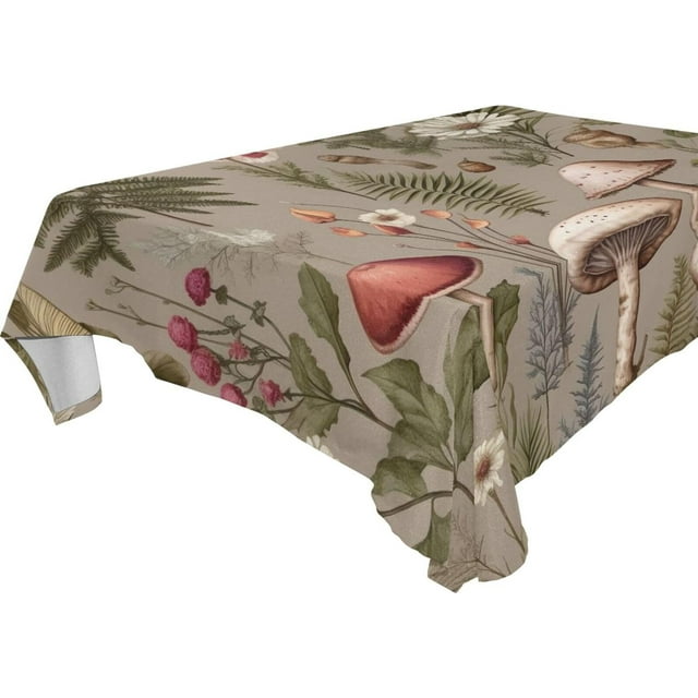 Plants & Mushrooms Rectangle Tablecloth Waterproof Stain Resistant ...