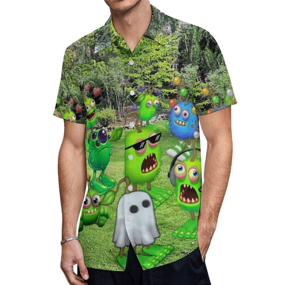 Plants My Singing Monsters Men's Casual Button-Down Shirts Summer Short Sleeve Tee Shirt Daily Hawaiian Beach Shirt Top With Pocket