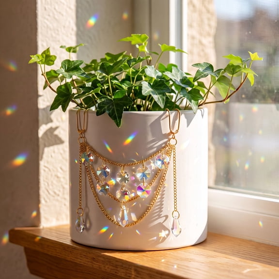 Plants Pot Suncatcher Hanging Ornament, Multi-Layer Butterfly Crystal Prism Rainbow Maker For Garden Tree Balcony Window Potted Greenery Decor(F)