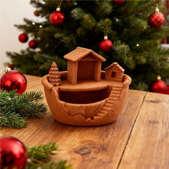 Plants Pot​ Terracotta Boat Shape Stone Cottage Arched Door Steps Faux Scene Forest House Modeling Flowerpot, Indoor Plants Pots