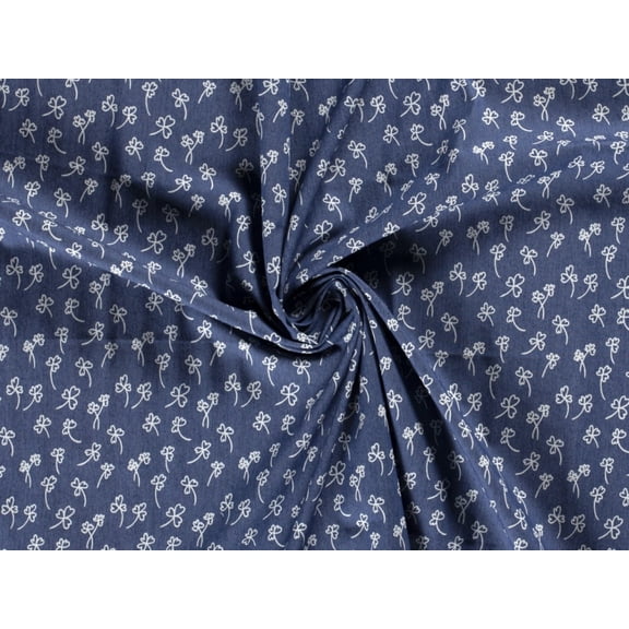 Plants Print Stretch Woven Denim Dress Fabric Blue - per yard