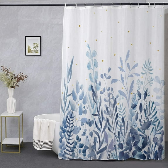 Plants Shower Curtain Set with 12 Hooks Standard Size Sage Grey Watercolor Leaves Floral Pattern Botanical Botany Bouquet Bath Curtain 72X72 Waterproof Decorative Bathroom