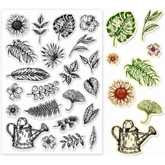 Plants Stamp Sets Leaf Clear Seal Stamps Silicone Transparent Seals Rubber Stamp for DIY Spring Scrapbooking Photo Album Decorative Cards Making Stamp Sheets 5.83x8.27 Inch diy