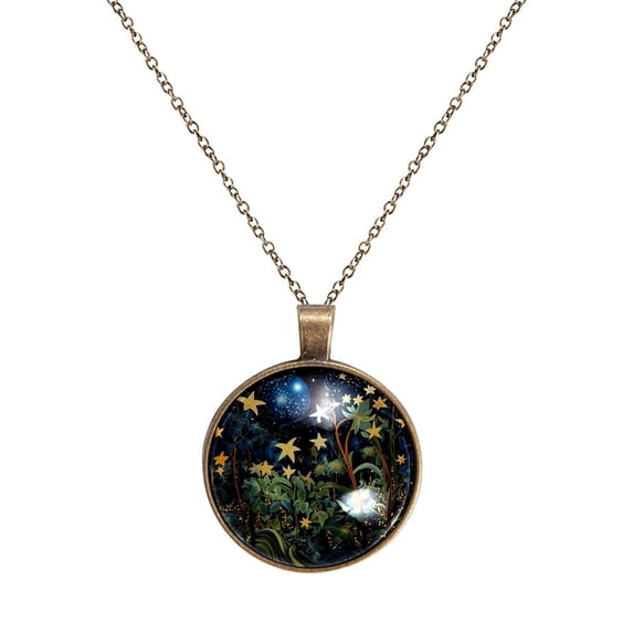 Plants under the Stars Necklace Personalized Custom Photo Round Pendant Adjustable Stainless Steel Necklaces with Gift Box for Men Women Mothers Valentine's Jewelry Gift