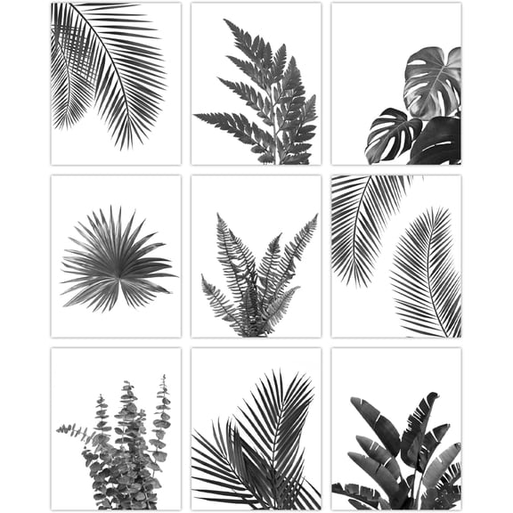 Plants Unframed Canvas Wall Art 9PCS Black and White Tropical Leaves Minimalism Canvas Prints Home Artwork Decoration for Living Room Bedroom Mixed Color