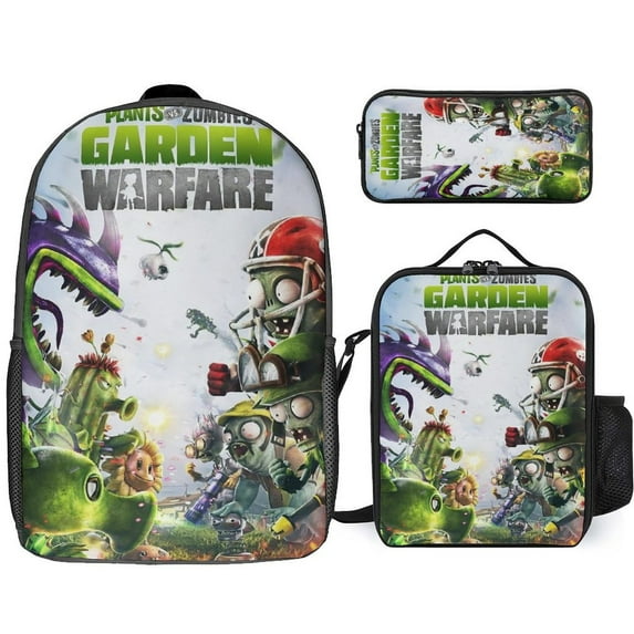 Plants Vs Zombies 3Pcs Backpack Sets Bookbag with Lunch Bag And Pencil Case for Office Travel Work