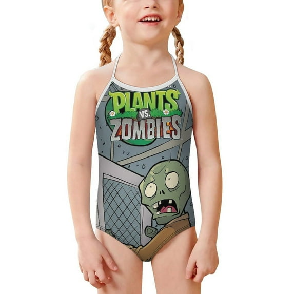 Plants Vs Zombies Girls Swimsuits One Piece Bathing Suit Cute Toddler Kids Pool Beach Swimwear Quick Dry 3-8 Years