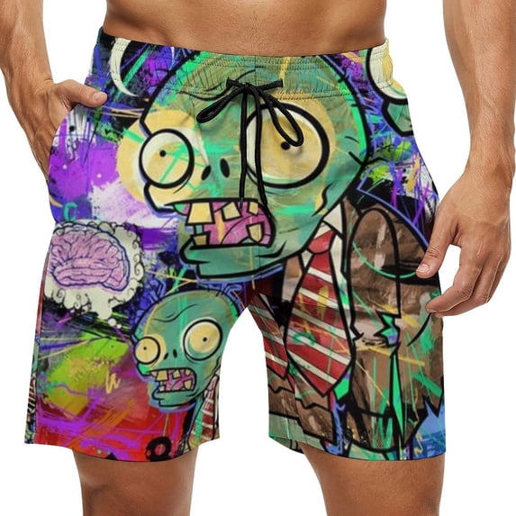 Plants Vs Zombies Mens Board Shorts Quick Dry Swim Trunk Lightweight Soft Swimsuit Youth Bathing Suit for Boys M