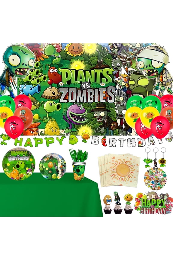 Plants vs Zombies Party Supplies,169pcs Plants vs Play Game Zombies Party Kit - Plants vs Zombies Balloons Banner Backdrop Stickers Plates Cups Napkins etc Plants vs Zombies Decorations Supplies