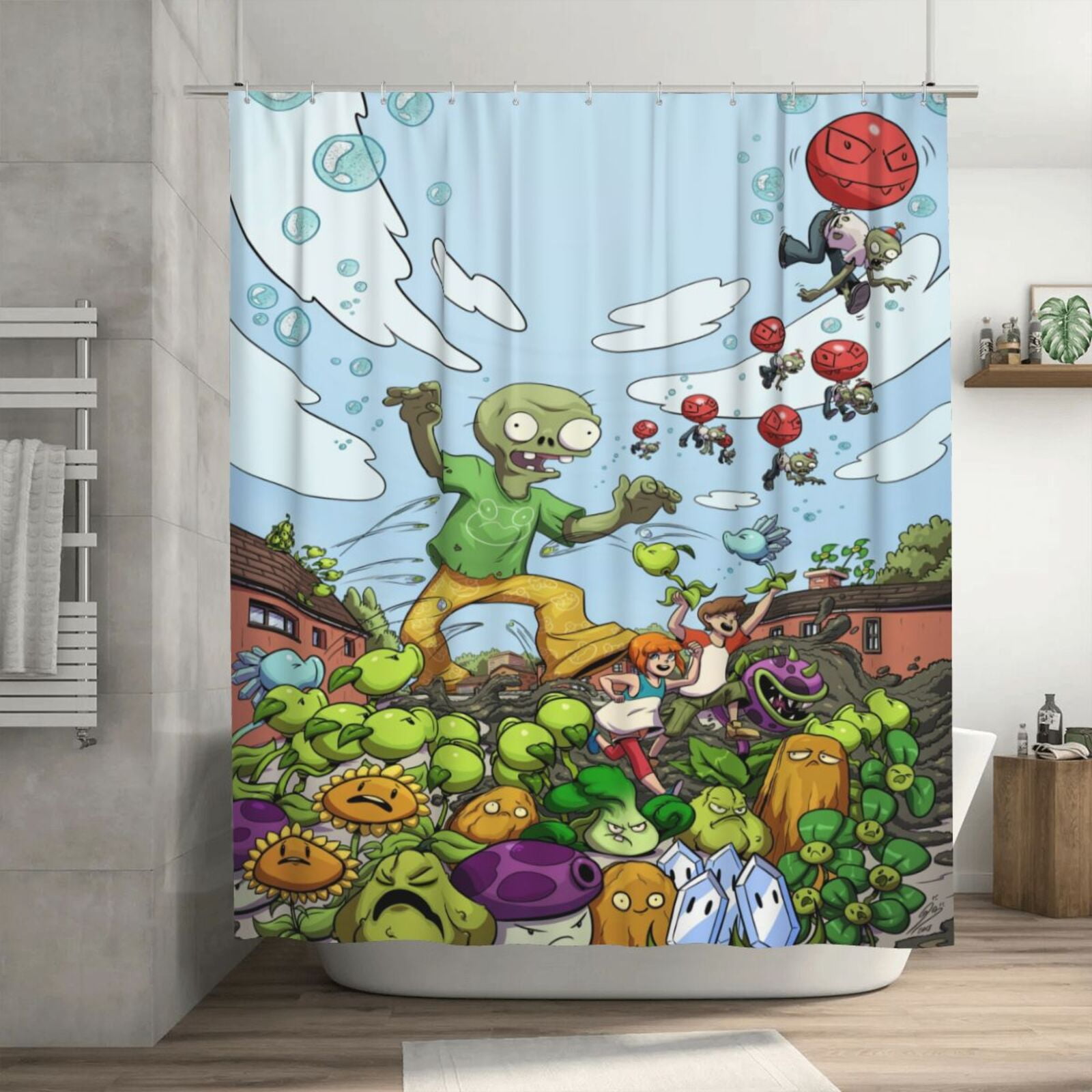 Plants Vs Zombies Shower Curtain 72x72 Inches Waterproof Bathing