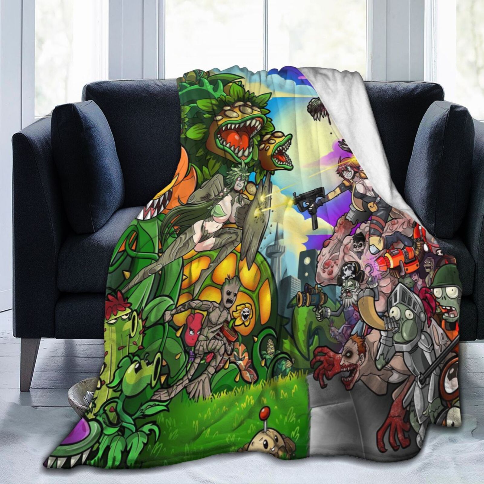 Plants Vs Zombies Throw Blankets 50"X40" Lightweight Cozy Soft Warm