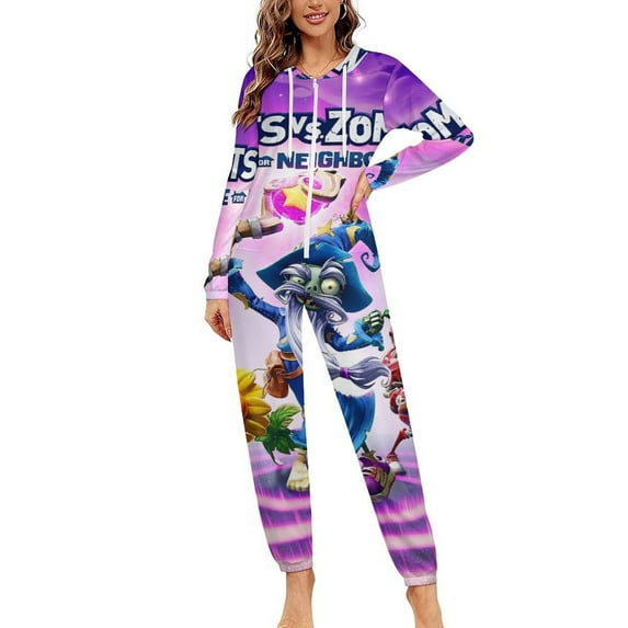 Plants Vs Zombies Unisex Onesie Pajamas Zipper Jumpsuit Hooded One Piece Sleepwear for Family Mens Womens