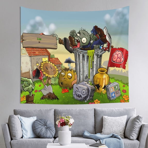 Plants Vs Zombies Wall Tapestry Cartoon Poster Wall Hanging Tapestry for College Dorm Living Room Bedroom Decoration 40x60 Inch