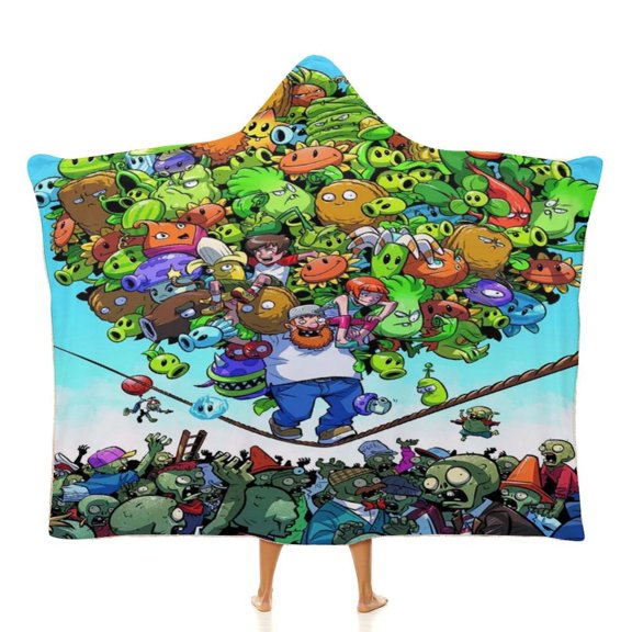 Plants Vs Zombies Wearable Fleece Blanket Hoodie Cloak Hooded Blanket 50"x60"