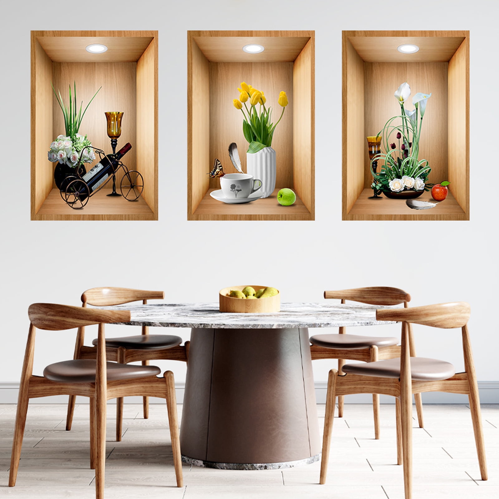 Plants Wall Sticker, 3PCS Triple Plants and Flowers 3D Effect