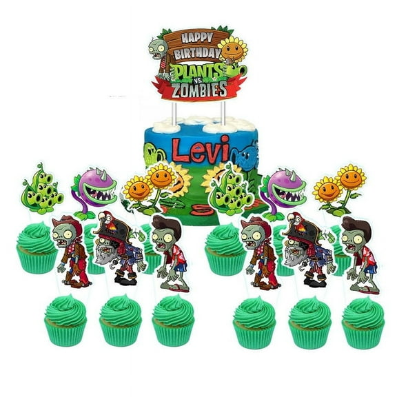 Plants & Zombies Cupcake Set Cake Topper Party Supplies Decoration Birthday Decor Kit