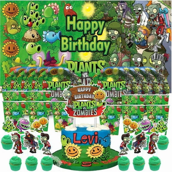 Plants & Zombies Decor Backdrop Plates Birthday Cups Party Supplies Fans Decorations Banner