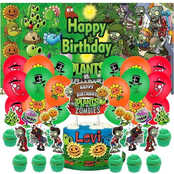 Plants & Zombies Party Supplies Decor Latex Balloons Birthday Banner Decorations Kit Backdrop Cake Topper