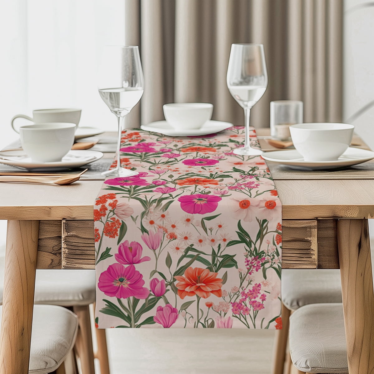Plants and Flowers Table Runner Kitchen Table r Farmhouse Dining Table ...