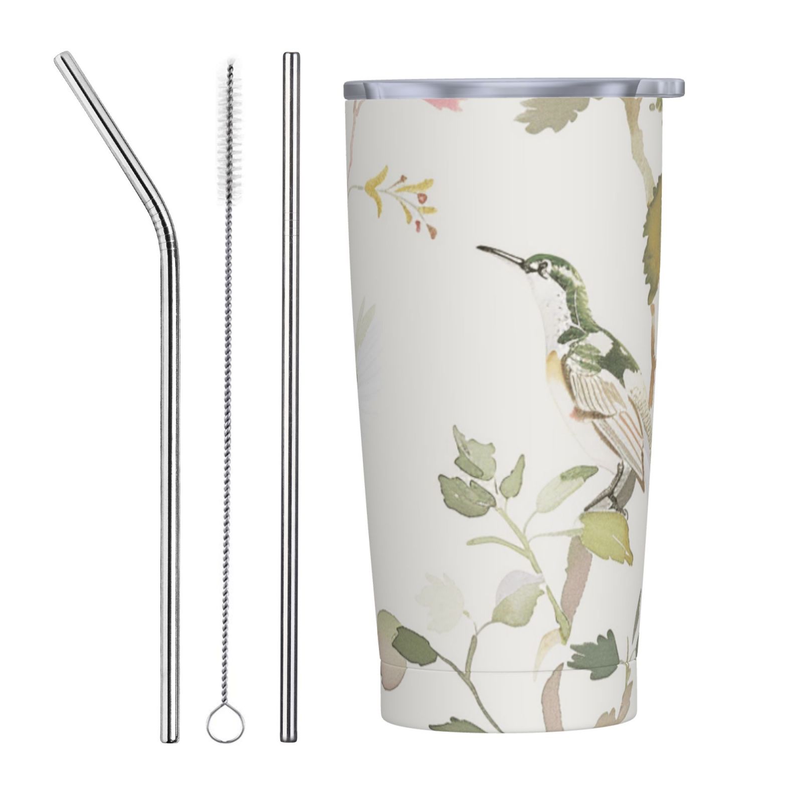 Plants and flowers watercolor 20 oz stainless steel car cup with straw