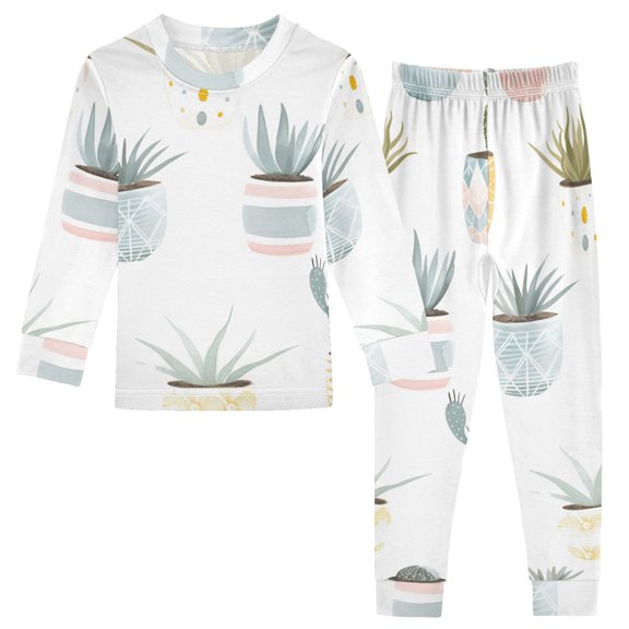 Plants in Pots Cotton Pajama Set Long Sleeve Top and Pants Sleepwear Unisex 3T