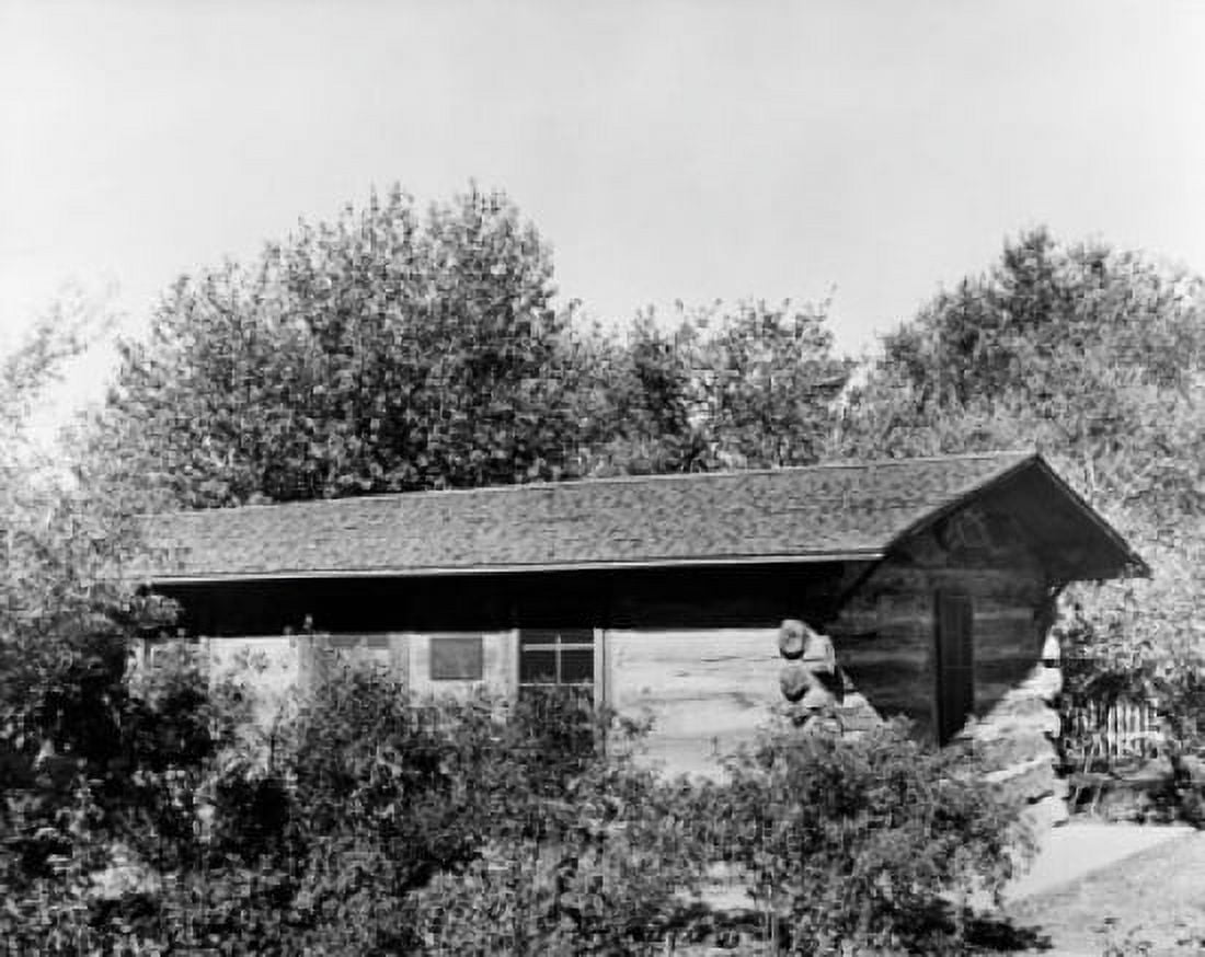 Plants in front of a log cabin Maltese Cross Cabin Theodore Roosevelt National Park Bismarck North Dakota USA Canvas Art -  (18 x 24)
