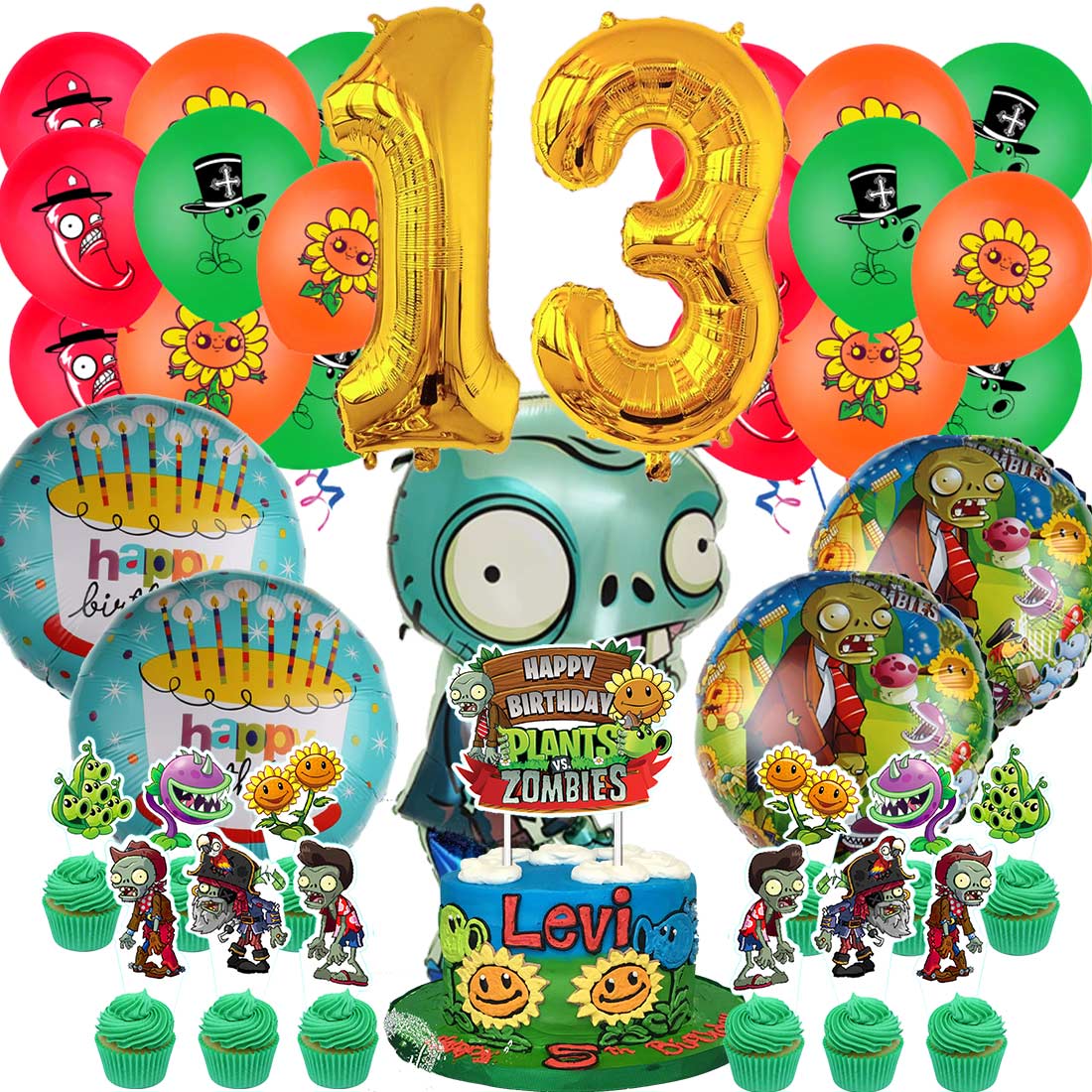Plants vs Zombies Party Supplies 13th Decor Kit Balloons Birthday Cake ...
