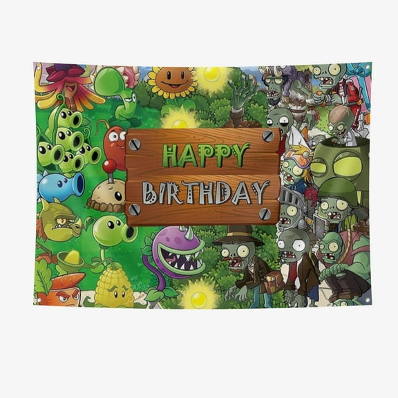 Plants vs Zombies Party Supplies Happy Birthday Banner 7*5FT Large Size Plants vs Zombies Party Decoration