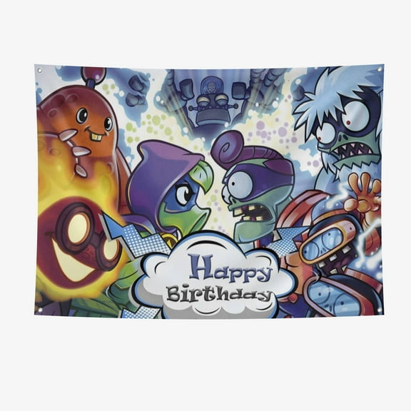 Plants vs Zombies Party Supplies Happy Birthday Banner 7*5FT Large Size Plants vs Zombies Party Decoration