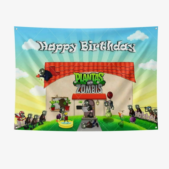 Plants vs Zombies Party Supplies Happy Birthday Banner 7*5FT Large Size Plants vs Zombies Party Decoration