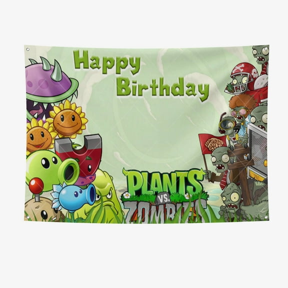 Plants vs Zombies Party Supplies Happy Birthday Banner 7*5FT Large Size Plants vs Zombies Party Decoration