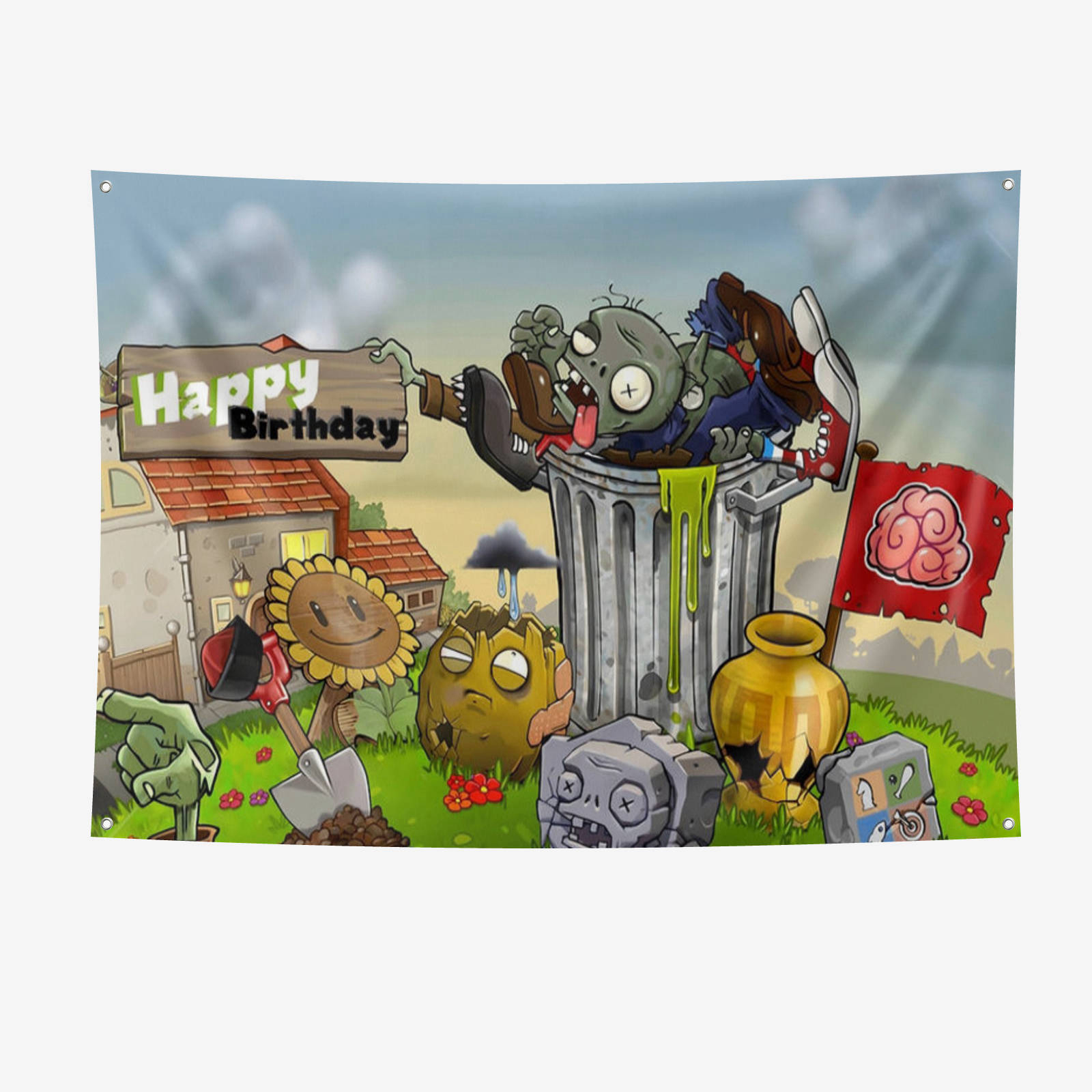 Plants vs Zombies Party Supplies Happy Birthday Banner 7*5FT Large Size ...
