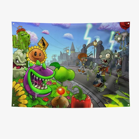Plants vs Zombies Party Supplies Happy Birthday Banner 7*5FT Large Size Plants vs Zombies Party Decoration