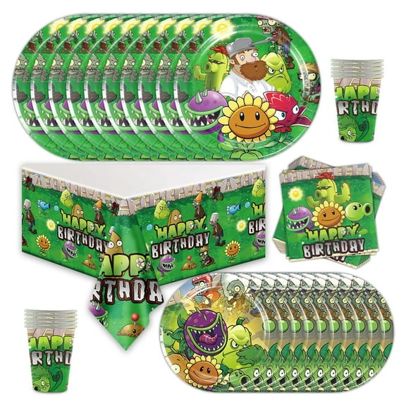 Plants vs  Zombies Party Supplies Set Plates Cups Tablecloth Napkins