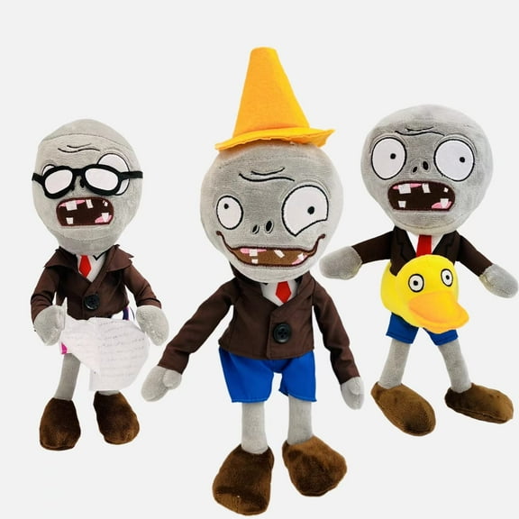 Plants vs Zombies Plush 3-Pack: Soft Figure Dolls, Ducky & Conehead Zombies for Birthday, Party, Halloween & Christmas