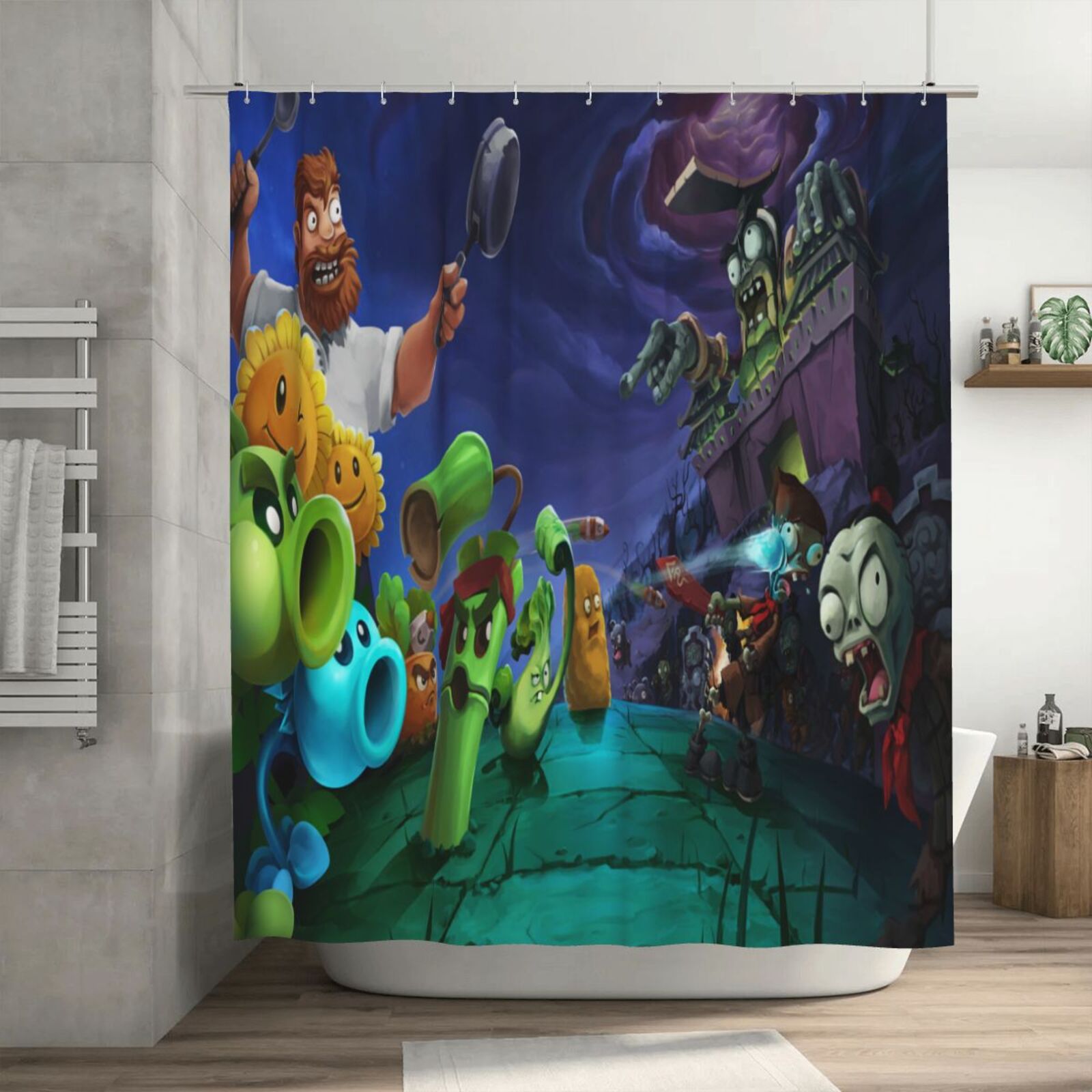 Plants vs Zombies Shower Curtain 72x72 Inches Waterproof Bathing