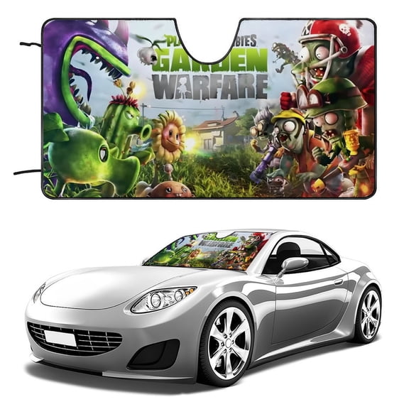 Plants vs Zombies-theme Windshield Sun Shade Front Protector Folding Car Sun Visor Blocks Uv Rays Keeps Your Vehicle Cool52in*28in(130cm*70cm)