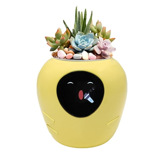 PlantsRobot Smart Planter, Interactive Self-Watering Plant Pot with App Alerts, Smart Monitoring & Expression Display for Indoor Plants(Yellow)