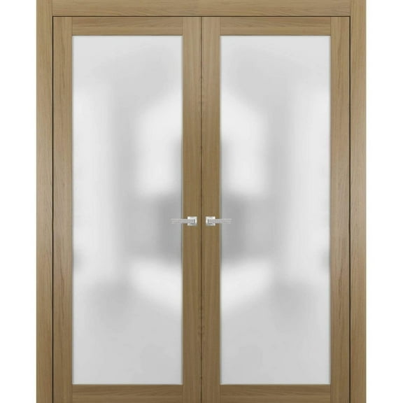 Planum 2102 Interior Double Closet Doors Honey Ash with Trims Frame Handles-48" x 80" (2* 24x80)