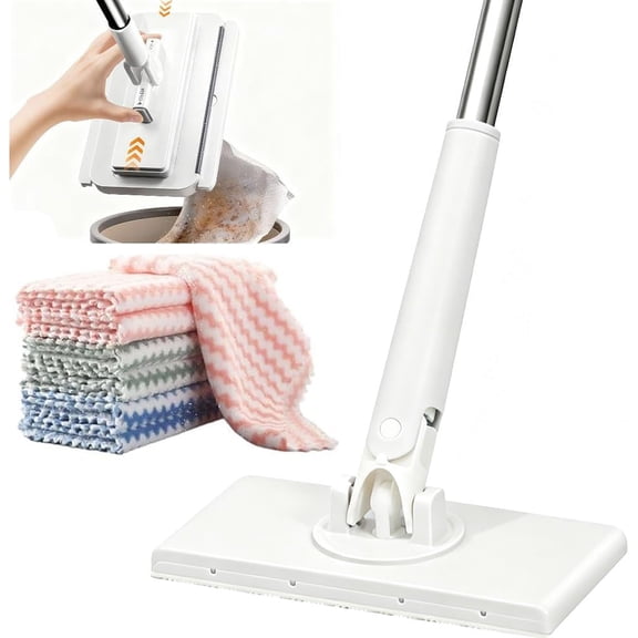 Planvisi Mop, Fiber-Lock Mechanism, Retractable Gap Dust Cleaner Flat Mops with Locking Head & Sweeping Cloths, Long Handle Mopping Sweeper Stick for Floors